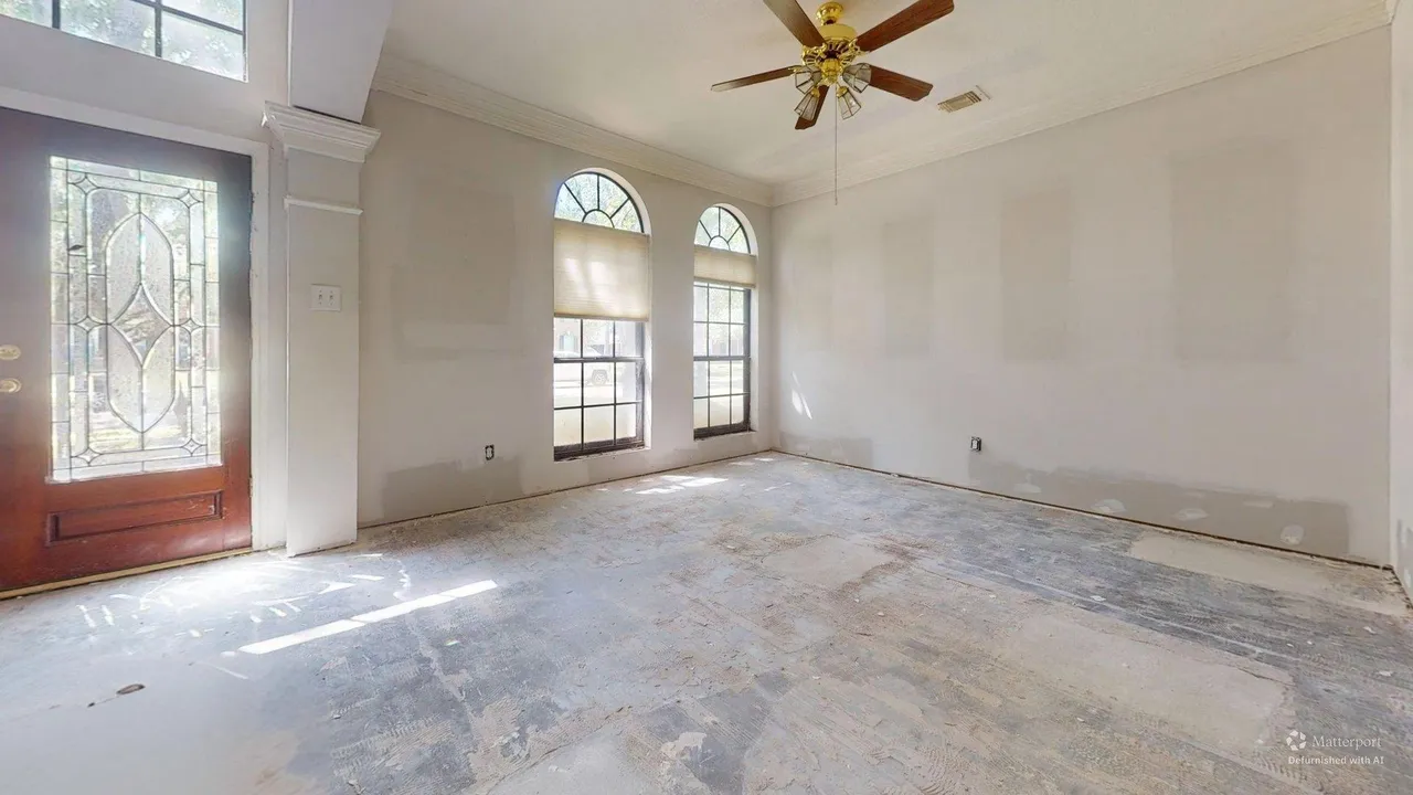 Living room documented for an Xactimate repair estimate